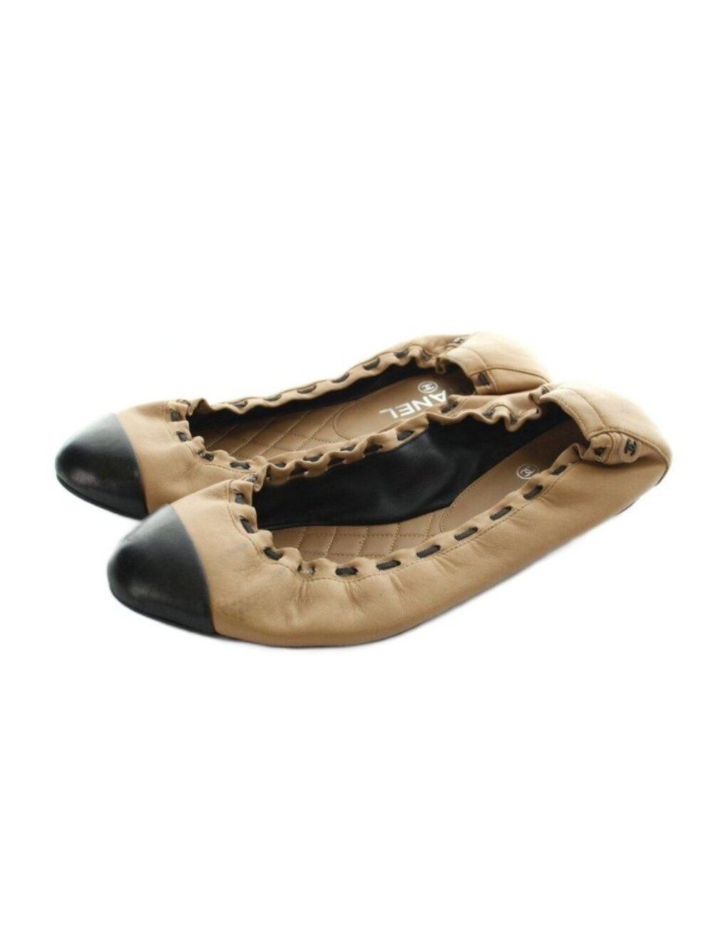 Chanel Ballet Shoes Bicolor Round Toe Logo Brown